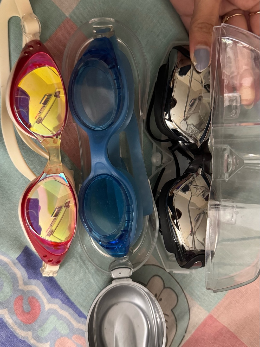 Women’s Swim Goggles - Blue, Black, Red Mirrored Lenses